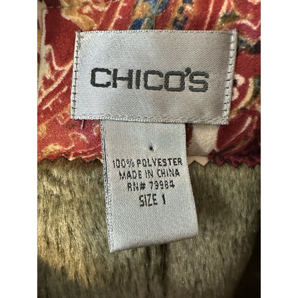 Chico's Vintage Paisley Print Faux Fur Lined Coat Jacket Boho Art To Wear Size 1 - Picture 6 of 11